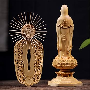 Amazon｜繁樓藝雕 仏像 置物 観音像 観音菩薩 木彫り 桧木製